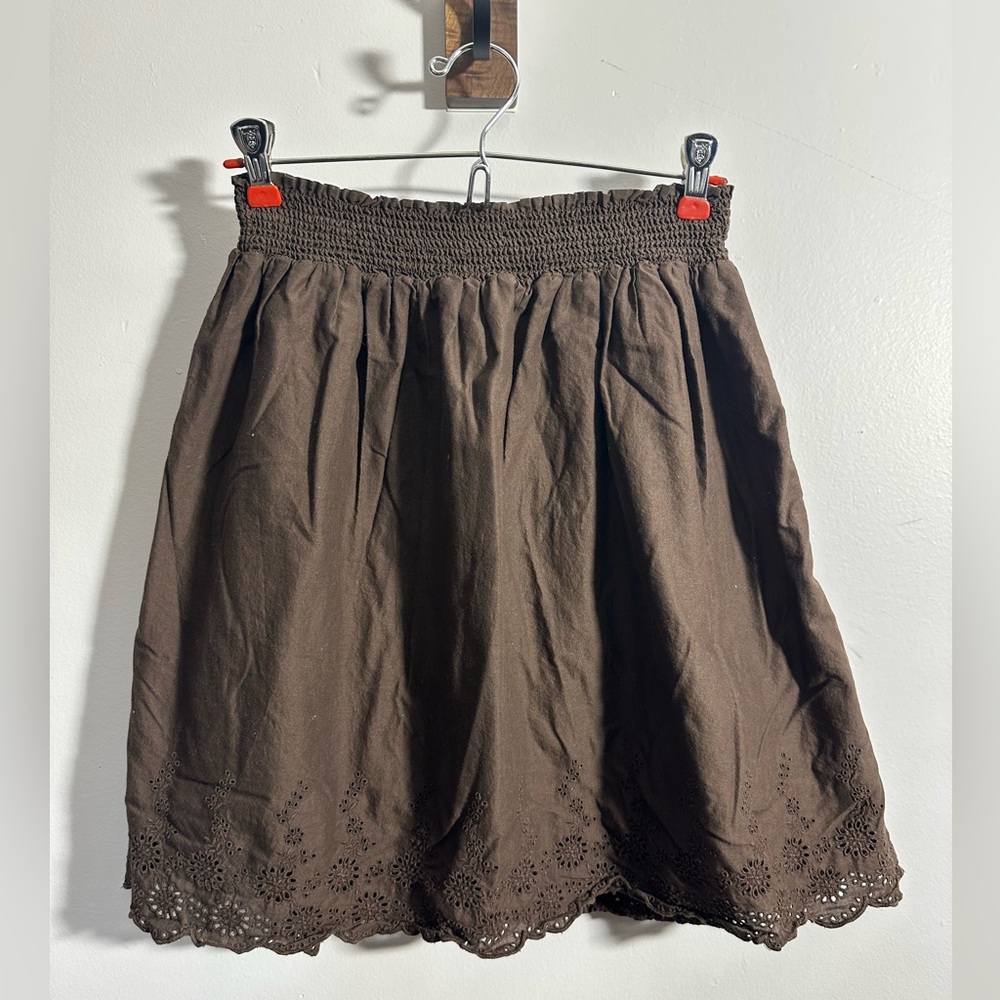 Old Navy Women’s XS Eyelet Smocked-Waist Lined Brown Mini Skirt | SKU 0001